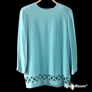 NWT Adrianna Papell Silk Women's Blouse sz 12 Long Sleeve Latticework Wedding
